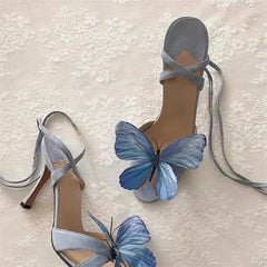 LBSFY  -  Niche 3D Butterfly Flower Sandals for Women 2024 Retro French Stiletto High Heel Open Toe Shoes Thai Brand Design New Fashion