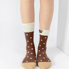 Lbsfy Ruffled Socks Women's Mid-tube Striped Dot Socks Spring Autumn Cotton Japanese Style Cute Kawaii Cartoon Bear Ladies Sports Soks