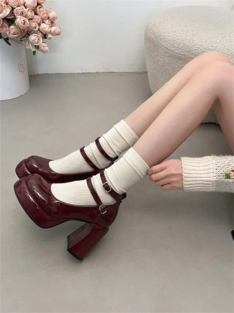 LBSFY -Mary Jane Pumps For Women Girls Fashion Brand New Chunky Heel Wedding Dress Shoes Spring New Pumps Classic Double Buckle