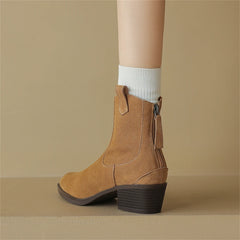 LBSFY  -  2024 Winter Classic Chelsea Boots for Woman Cow Suede Pointy Toe Wedge Heel Ankle Boots Simple Comfortable Cowboy Boots