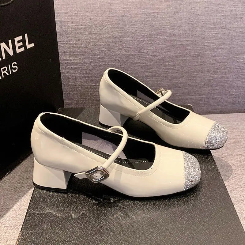 LBSFY -Women's Mary Jane Shoes Leather Summer Dresses French Style Wear-resistant Round Toe Mid Heel Ladies Design Single Lolita Shoes