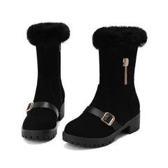 LBSFY  -  2024 New Round Headed Artificial Suede Short Plush Boots  Metal Buckles Decorative Side Zippers Winter Women's Ankle Boots 35-43