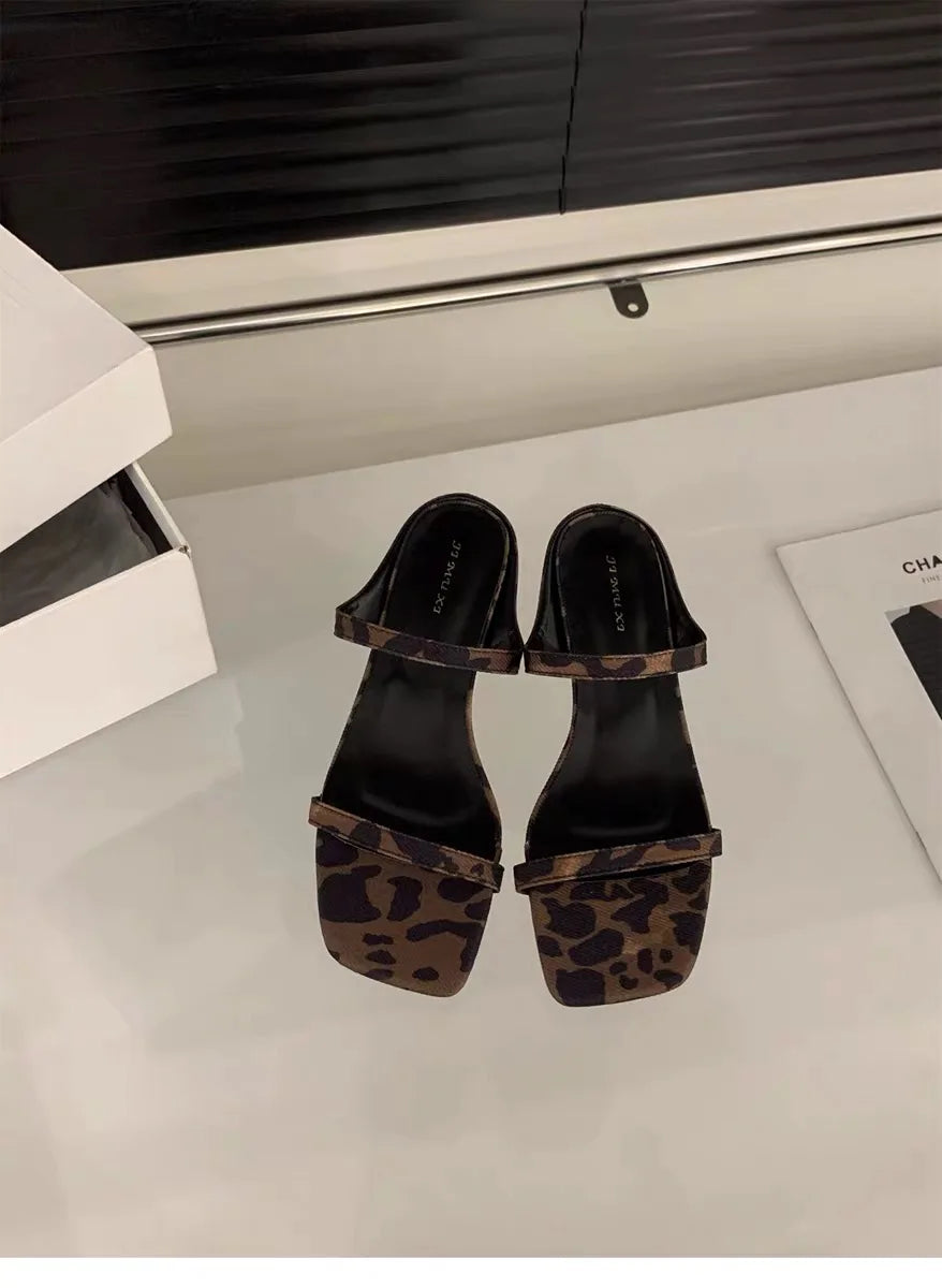 LBSFY -New Fashion Summer Female Slippers Sexy Ladies High Heels Square Open Toe Shoes Women Low Heel Sandals for Women