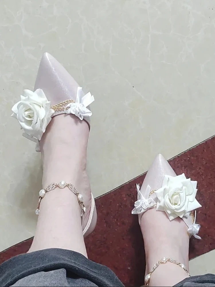 LBSFY  -  Sweet Elegant Fariy High Heels Single Shoes Women Buckle Lolita Kawaii Pearl Stiletto Shoes Female Flower Cute Design Shoes 2024