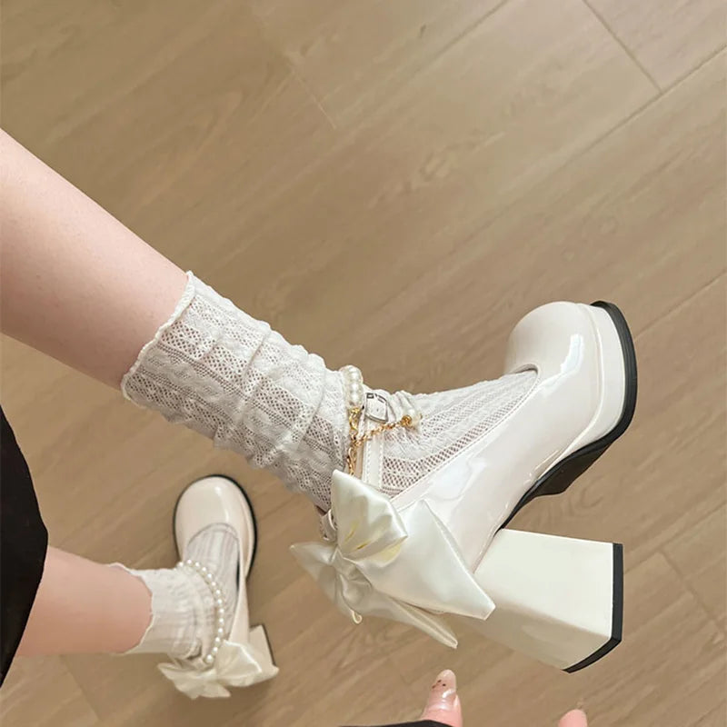 LBSFY -Designer Butterfly-knot Women Mary Jane Shoes Ladies Concise Outdoor Pumps Spring Autumn Women's Dress Leather Shoes