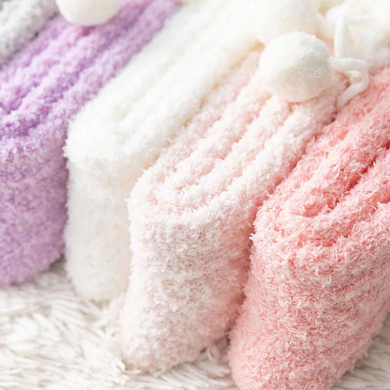 Lbsfy Socks Women Ladies Girls Warm Knee Cute Kawaii Sweet Style Autumn Winter Soild Warm Coral Fleece Warm Thick Home Socks Stockings