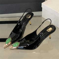 LBSFY -Spring Design Inlay Diamonds Woman Pumps Sexy Thin Low Heels Pointed Toe Elegant Slingbacks Prom Banquet Mules Shoes