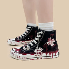 LBSFY  -  Sneakers High Top Graffiti Hand Painted Canvas Shoes Unisex Teenager Students Individual Shoes