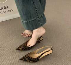 LBSFY  Summer Pointed Toe Thick Heel Women Sandals Fashion Leopard Print Ladies Stripper Party Sandalias