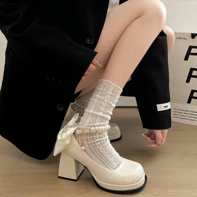 LBSFY -Designer Butterfly-knot Women Mary Jane Shoes Ladies Concise Outdoor Pumps Spring Autumn Women's Dress Leather Shoes