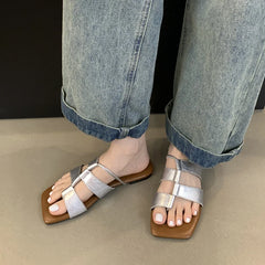 LBSFY  -Summer Casual Flat Sliper Square Toe Shoes Women Slip-On Beach Slides Soft Outdoor Sandals Mujer