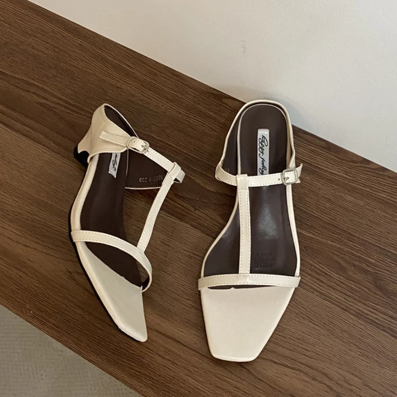 LBSFY -  Brand Summer Women Slipper Square Heels Sandals Square Toe Party Wedding Shoes Slip On Beach Slides Mujer