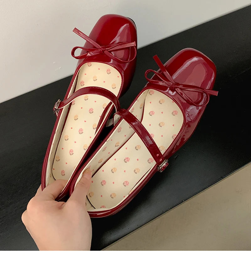 LBSFY -Patent Leather Women Mary Jane Shoes Fashion Shallow Butterfly-knot Shoes Spring Autumn Wedding Party Shoes