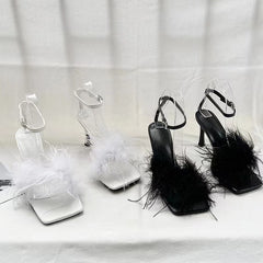 LBSFY  -  High Heels Shoes Fur Women Sandals Summer Open Toe 2024 New Fashion Pumps Shoes Designer Flip Flops Party Slides Ladies Zapatos