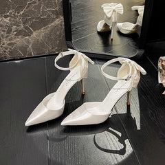 LBSFY  -  2024 New High Heels Women's Thin Heel Strap Satin White Wedding Shoes Butterfly Bridal Shoes