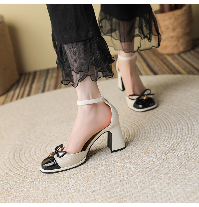 LBSFY  -  Bow Elegant Sweet Mary Janes Shoes Women Patchwork French Vintage Pumps Shoes Female Holiday Korean Designer Shallow Shoes 2024