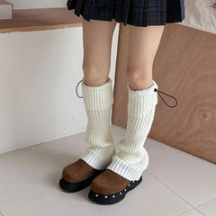 Lbsfy Elastic Drawstring Knitted Leg Socks Winter Warm Jk Leggings Stockings Korea Women Y2K Pile Socks Korea Women Calf Socks