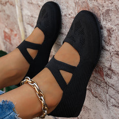 LBSFY -Round-toe Single Shoes Fairy-style Ballet Shoe Knitted Mary Jane Flat Knitted Single Shoes Walking Loafers Sneakers