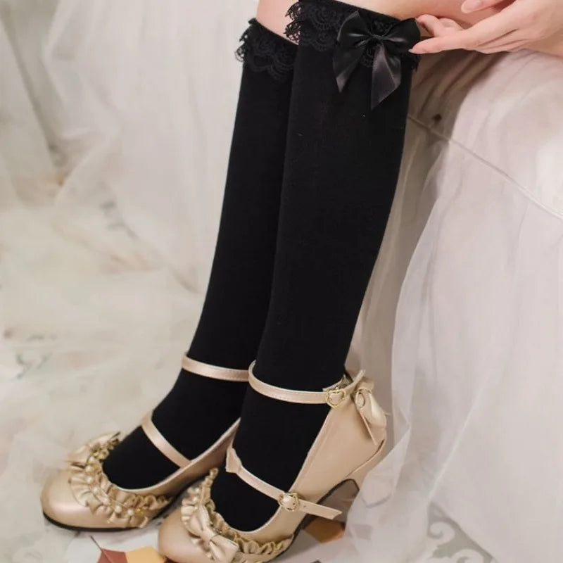 Lbsfy Lolita Lace JK Stockings Bow Lolita Socks Female Long Sock Lolita Sister Jk Uniform Knee Socks Student Cute JK Socks