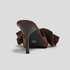 LBSFY -New Arrival Silk Butterfly-knot High heels Women Slippers Square toe Mule Slippers Slides Party Pumps shoes