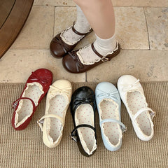 LBSFY -Spring New Butterfly-knot Women Flats Round Toe Shallow Ladies Casual Ballet Shoes Soft Leather Eelgant Dress Shoes