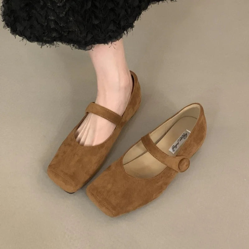 LBSFY  -Spring Brand Women Flats  Soft Leather Eelgant Dress Shoes Square Toe Shallow Slip On Ladies Casual Ballet Shoes