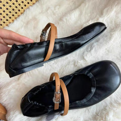 LBSFY  -  Women's Single New Flat Round Muller Shoes Casual Comfortable Lightweight Soft Sole Single Shoes comfortable belt buckle shoes