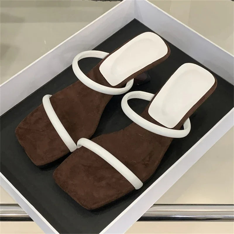 LBSFY -Summer Fashion Square Toe Woman Slippers Pumps Design Narrow Band Strange Low Heels Female Shoes Zapatos De Mujer
