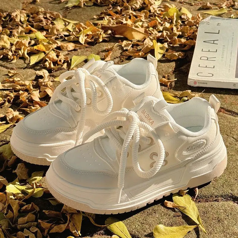 LBSFY  -  Women Vintage Breathable White Platform Sneakers Thick Heel Cute Sneakers Casual Running Platform Y2K Lolita Sport White Shoes