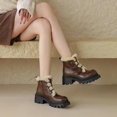 LBSFY  -  Winter Boots Women Buckle Zipper Platform Ankle Booties Punk Round Toe Buckle Punk Handmade Ladies Snow Booties