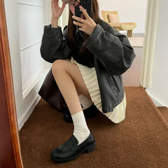 LBSFY  -  Size 34-40 Women PU Autumn Real Leather Loafers Casual Spring 2025 Flats Shoes Low Heels Vintage Office Lady Daily Dress