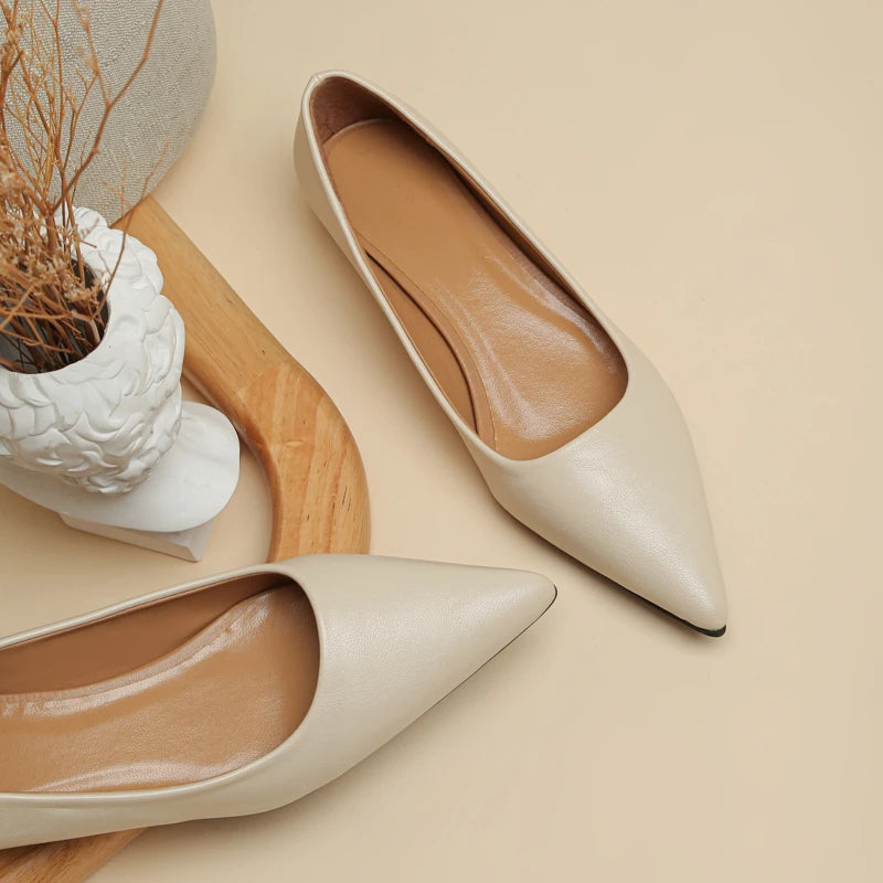 LBSFY  -New Pointed Toe Shallow Mouth Square Heel Small Leather Shoes Women's Elegant Fashion High Heels Dress Shoes Zapatos Mujer