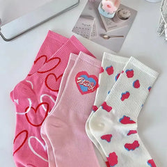Lbsfy Women's Socks Love Print Pink White Kawaii Harajuku Streetwear Skateboard Cute Fashion Sports Socks Girls Gift Calcetines Mujer