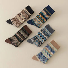 Lbsfy 10 Pairs Men's Cotton Crew Socks Retro Breathable and Sweat-absorbing Winter Sock Fair Style Ethnic Pattern Geometric Man Socks