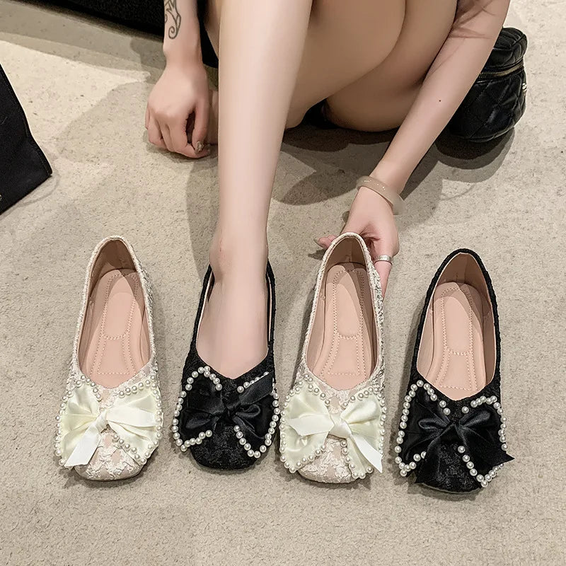 LBSFY -2025 Retro Ballerina Women's Loafers Comfort Ladies Leather Ballet Flats Elegant Bowknot Mary Jane shoes Women's Single Shoes