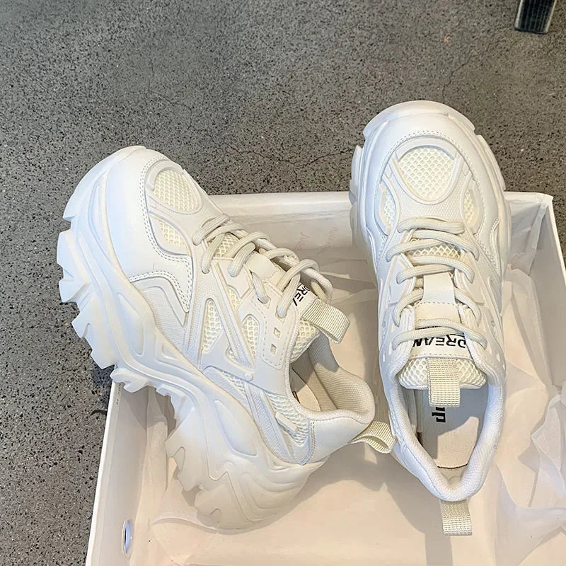 LBSFY -Women New Fashion Platform Sport Shoes Women Summer Black Casual Chunky Sneakers Women Mesh Leather Platform Shoes