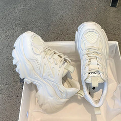 LBSFY -Women New Fashion Platform Sport Shoes Women Summer Black Casual Chunky Sneakers Women Mesh Leather Platform Shoes