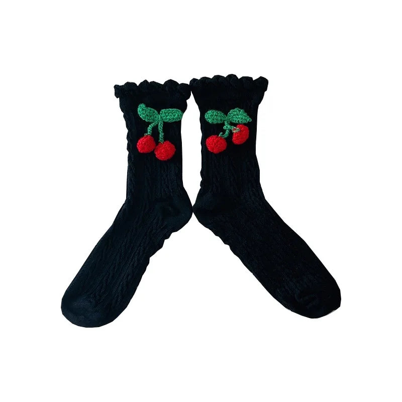 Lbsfy women cotton socks Japanese solid color cherry sweet spring Lolita princess white socks girls gift female