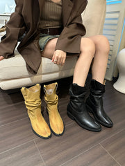 LBSFY  -  Clip Toe Women Ankle Boots Black Yellow Clip Toe Winter Autumn Chelsea Botas Flat Low Heels Winter Party Boots Woman Size 35-40
