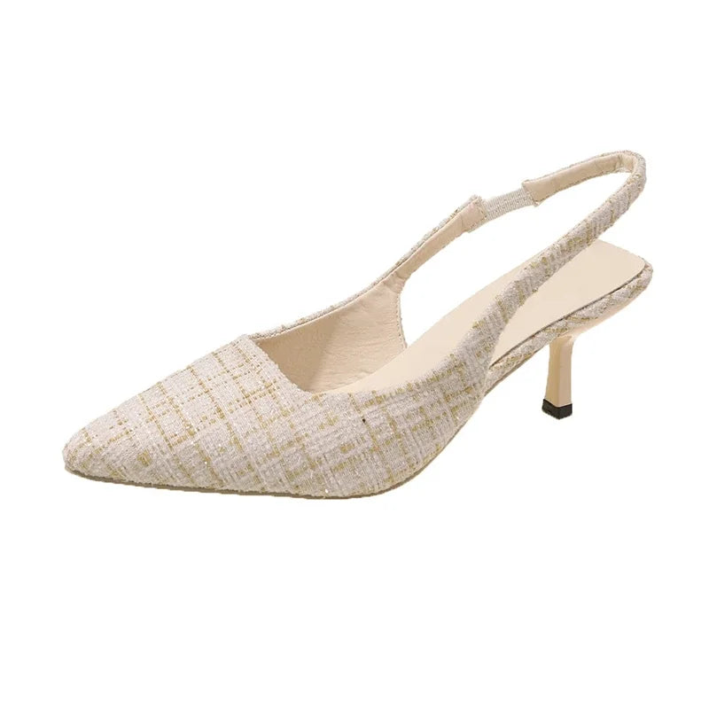 LBSFY  -Sea Salt Blue Pointed High Heel Sandals for Women Back Hollow Half Headed Single Shoes Fashion Versatile Casual Shoes