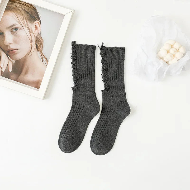 Lbsfy Gothic Ripped Mid Tube Socks Hand Cut Pile Pile Socks Knitted Socks Y2k Hot GirlWomen Punk Harajuku Clothing Accessories