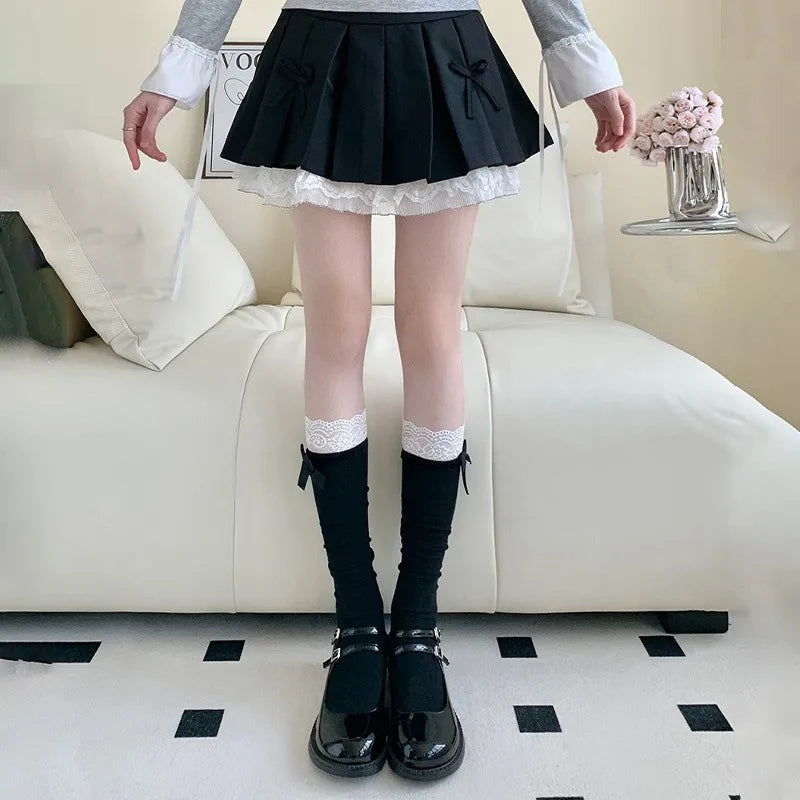 Lbsfy Women's Socks Spring Summer Lace Socks Long Middle Tube Sweet style Girly Slimming Thin Bow White Cute Calf Lolita Fashion Socks