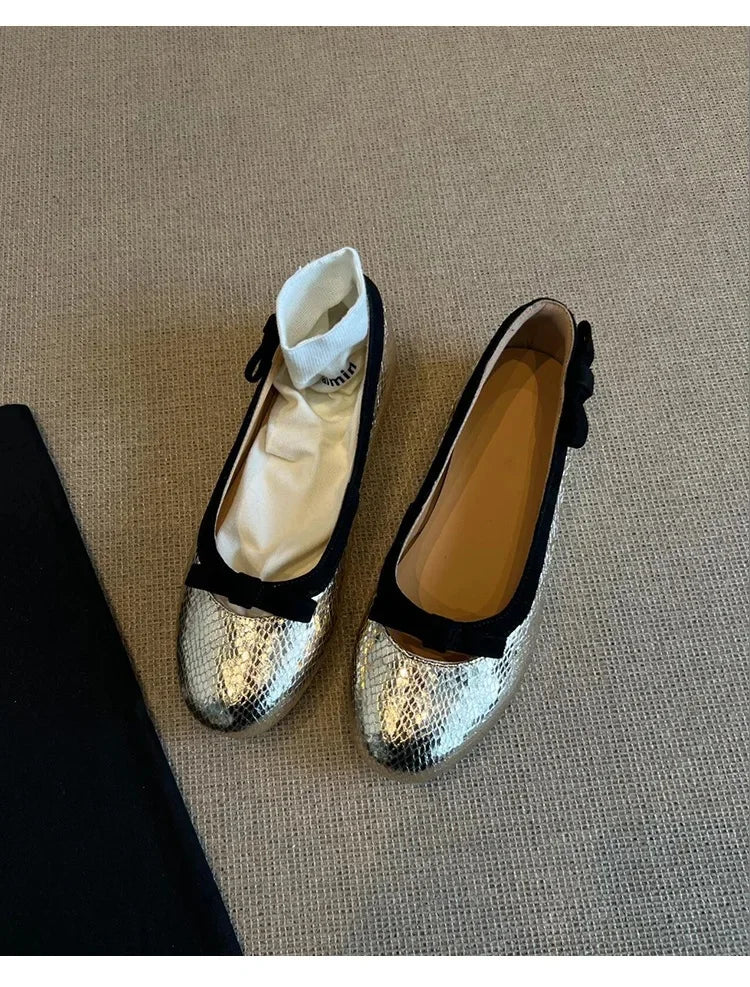 LBSFY -Women's Slip-On Ballet Flat Shoes Summer New Style Retro Fairy Evening Commute Low Heel round Toe Soft Leather Shoes