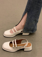 LBSFY  -   Summer Elegant Ladies Sandals Fashion Hollow Medium Heels Women Shallow Party Shoes Square Toe Casual Shoes Slim Design