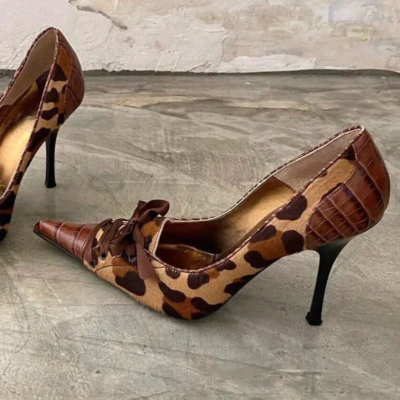 Lbsfy Fashion Bow Tie Design Leather Women Pumps Sexy Pointed Toe Thin High Heels Elegant Banquet Dress Mules Shoes Zapatos De Mujer