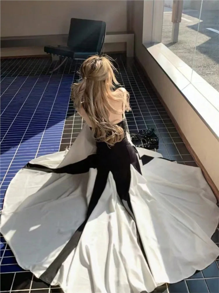 LBSFY -Elegant Patchwork Spaghetti Straps Evening Party Dress Slim Waist Summer France Wedding Fashion Women Concert Long Robe 2025 New