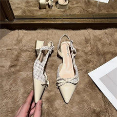 LBSFY -New Style Luxury Women's Closed Girls Bowknot Low High Fashion Stiletto Pointed Toe Buckle High Heels Party Prom Shoes