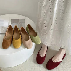 LBSFY -Women Suede Loafers Flat Heel Shallow Female Shoes Spring Summer Square Toe Basic Concise Women Loafers Casual Slip on Boat