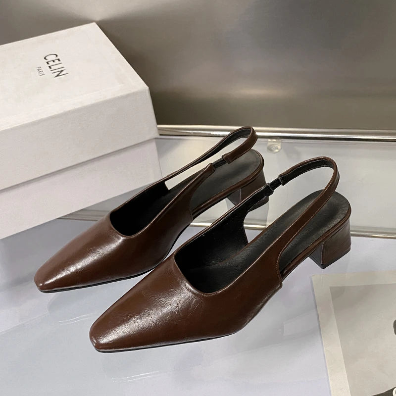 LBSFY -Summer New Women Sandal Fashion Pointed Toe Shallow Slip on Ladies Elegant Slingback Shoes Thin Med Heel Dress Mules