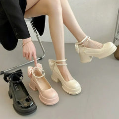 LBSFY -Women Thick Platform Mary Janes Lolita Shoes Party Pumps Summer 2024 New High Heels Sandals Bow Chain Mujer Shoes Oxford Zapatos